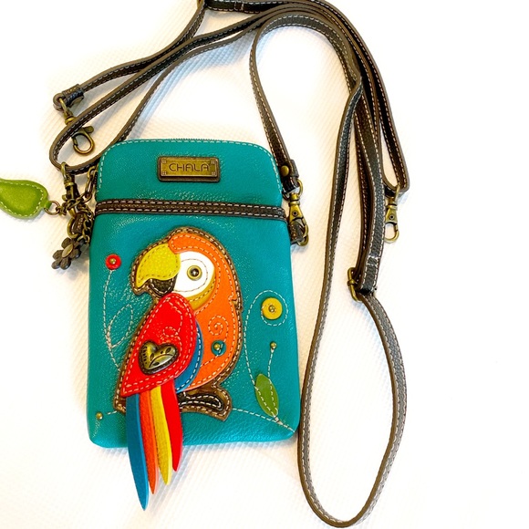 Chala Handbags - Chala Crossbody Cell Phone Purse Handbag Multicolored Red Parrot Turquoise